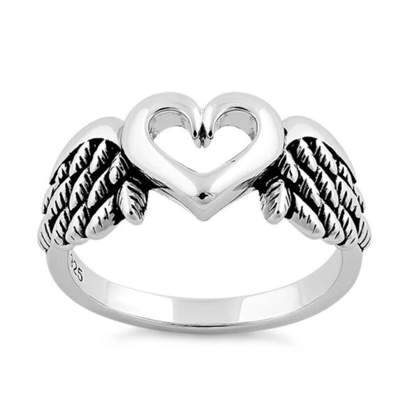 New Sterling Silver Wings Heart Ring - Picture 2 of 4